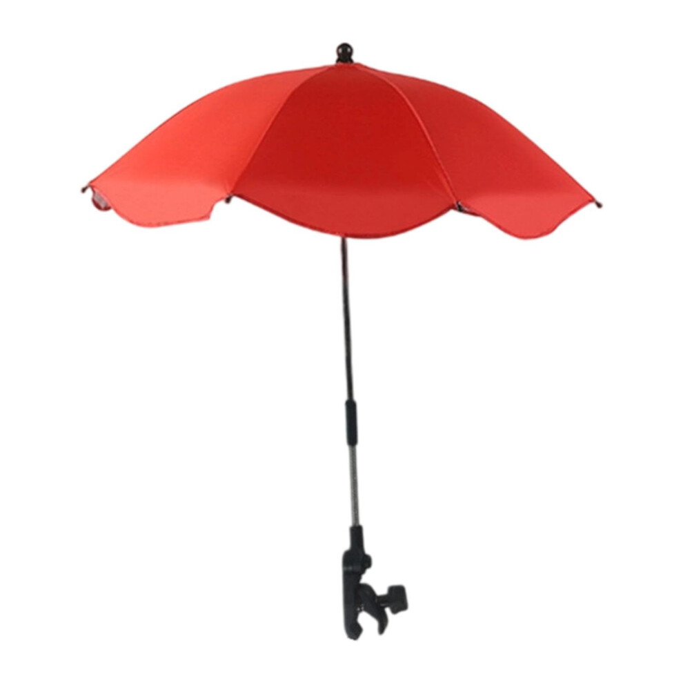 Stroller Umbrella And Beach Chair Umbrella With 360 Adjustable Clamp Waterproof Sun Protection Red