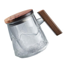 HeatResistant Glass Tea Cup With Water Separation, Large Capacity Glass Mug, Embossed Wave Pattern Leakproof Easy Clean