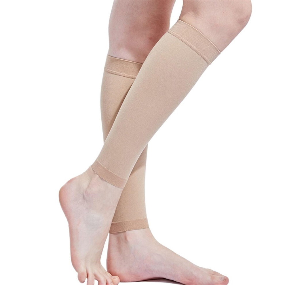 Beige Calf Compression Sleeve 1 Pair Footless Size L For Splints Running Cycling Calf Support