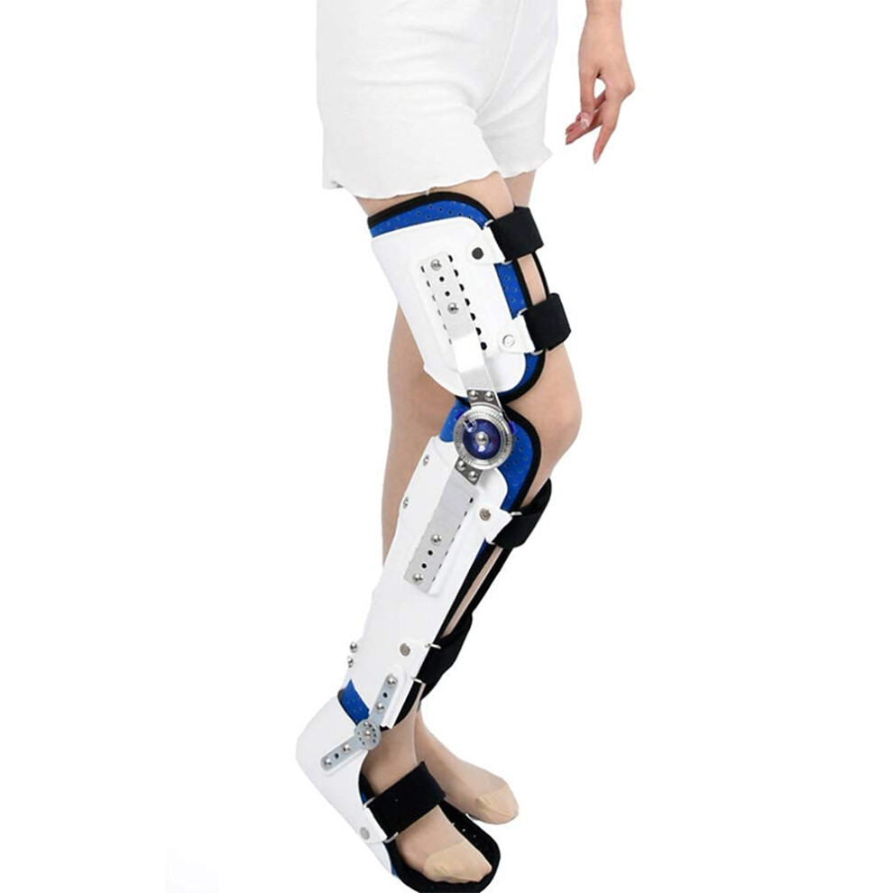 Knee Brace Hinged, Breathable FullLeg Orthosis Stabilizer, Adjustable Knee Ankle Support, Knee Orthosis Splint