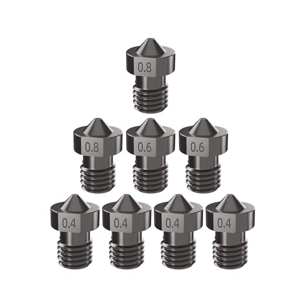 8Pcs Hardened Steel V6 Nozzle Kit, 3D Printer V6 Hotend Extruder Nozzles 0.4Mm 0.6Mm 0.8Mm For I3 Mega 6033581174345
