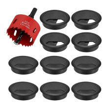 20-Pack Kabeldoorvoerbureau, Kabeldoorvoer, 60 mm Plastic Kabelafdekking met 1 X Gatenzaag, Zwarte Kabeluitgang Rond