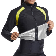 Sauna Suit Women Sauna Jackets Long Sleeve Slimming Workout Body Shaper With Zipper Size L Silver