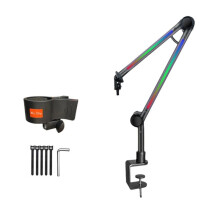 Soporte de Brazo de Micrófono RGB, Brazo de Micrófono con Luz RGB, Soporte de Tijera con Suspensión Giratoria para Transmisión de Juegos A