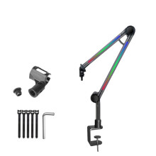 RGB Microphone Arm Stand,Mic Arm with RGB Light,Rotatable Suspension Boom Scissor Stand for Gaming Streaming B