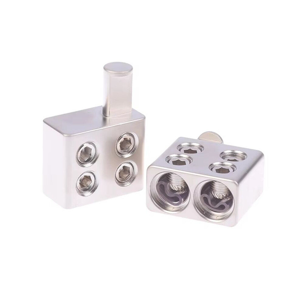 2Pcs Car Audio Splitter Wire Power Supply Terminal Audio Amplifier Dual 1/0 Gauge To 1/0 Gauge Amp Input Reducers Silver 6033846191339