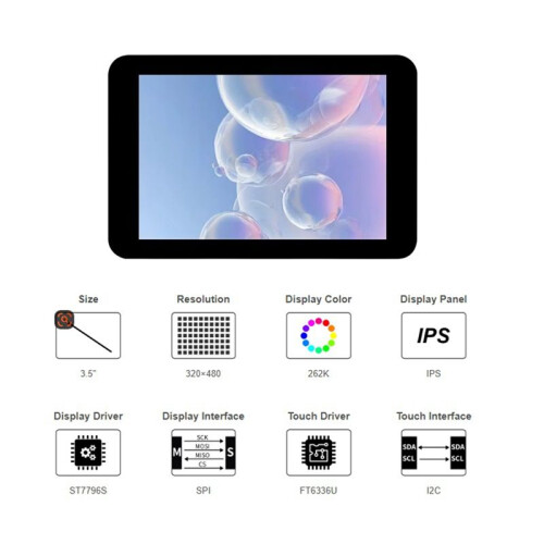 ESP32 3.5 -Inch LCD Capacitance Touch Display ST7796 is Suitable for /Rasburbal Pi/ 2
