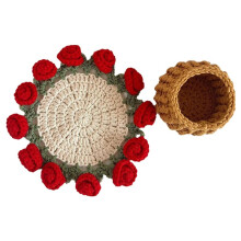 Rozenboeket Onderzetter Gehaakte Bloemen Placemat Handgeweven Boeket Cupmat Thuis Bureaublad Potplanten Ornamenten met Mand A