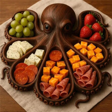 Plateau de Charcuterie de Poulpe, Plateau de Service Fantaisie pour Fromages, Charcuteries et Fruits.
