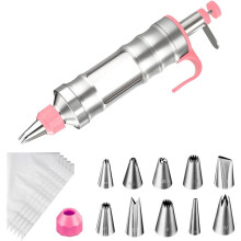 Kit de Décoration de Gâteaux avec 10 Douilles en Acier Inoxydable de Qualité Alimentaire et 50 Poches à Douille Jetables, Rose.