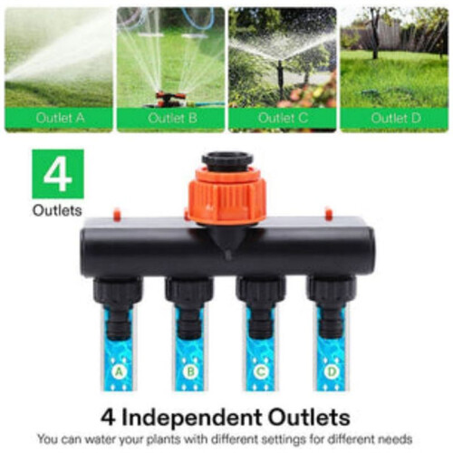 Tuinslangsplitter, 4-Weg Kraanslangconnector, Splitter, Vier Schakelaars voor Gazonbesproeiing 2