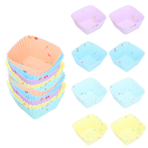 20Pcs Silicone Cupcake Liners Reusable Non Stick Square Baking Cups Oven Microwave Safe