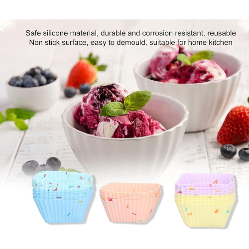 20Pcs Silicone Cupcake Liners Reusable Non Stick Square Baking Cups Oven Microwave Safe 2