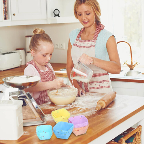 20Pcs Silicone Cupcake Liners Reusable Non Stick Square Baking Cups Oven Microwave Safe 1