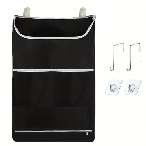 Large Hanging Laundry Hamper, Foldable Waterproof Nylon WideMouth Shower Bath Storage Bag (Black)