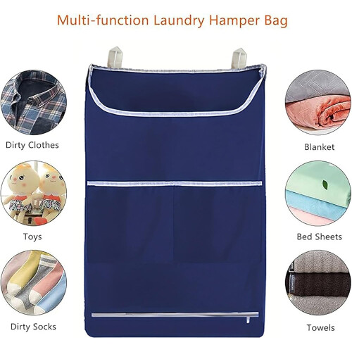 Large Hanging Laundry Hamper, Foldable Waterproof Nylon WideMouth Shower Bath Storage Bag (Black) 2