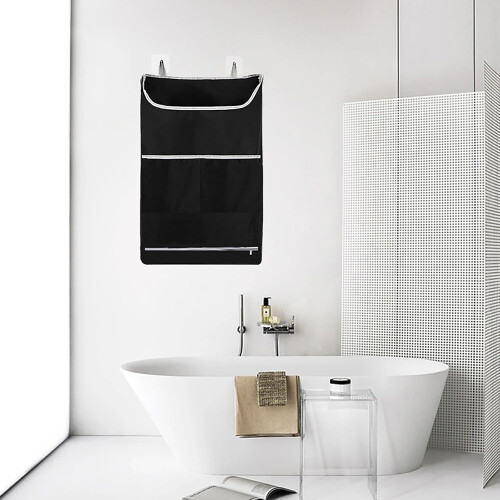 Large Hanging Laundry Hamper, Foldable Waterproof Nylon WideMouth Shower Bath Storage Bag (Black) 1