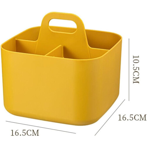 Stackable Home Basket Organizer With Handle Plastic Desktop Storage Box With Removable Divider Yellow 2
