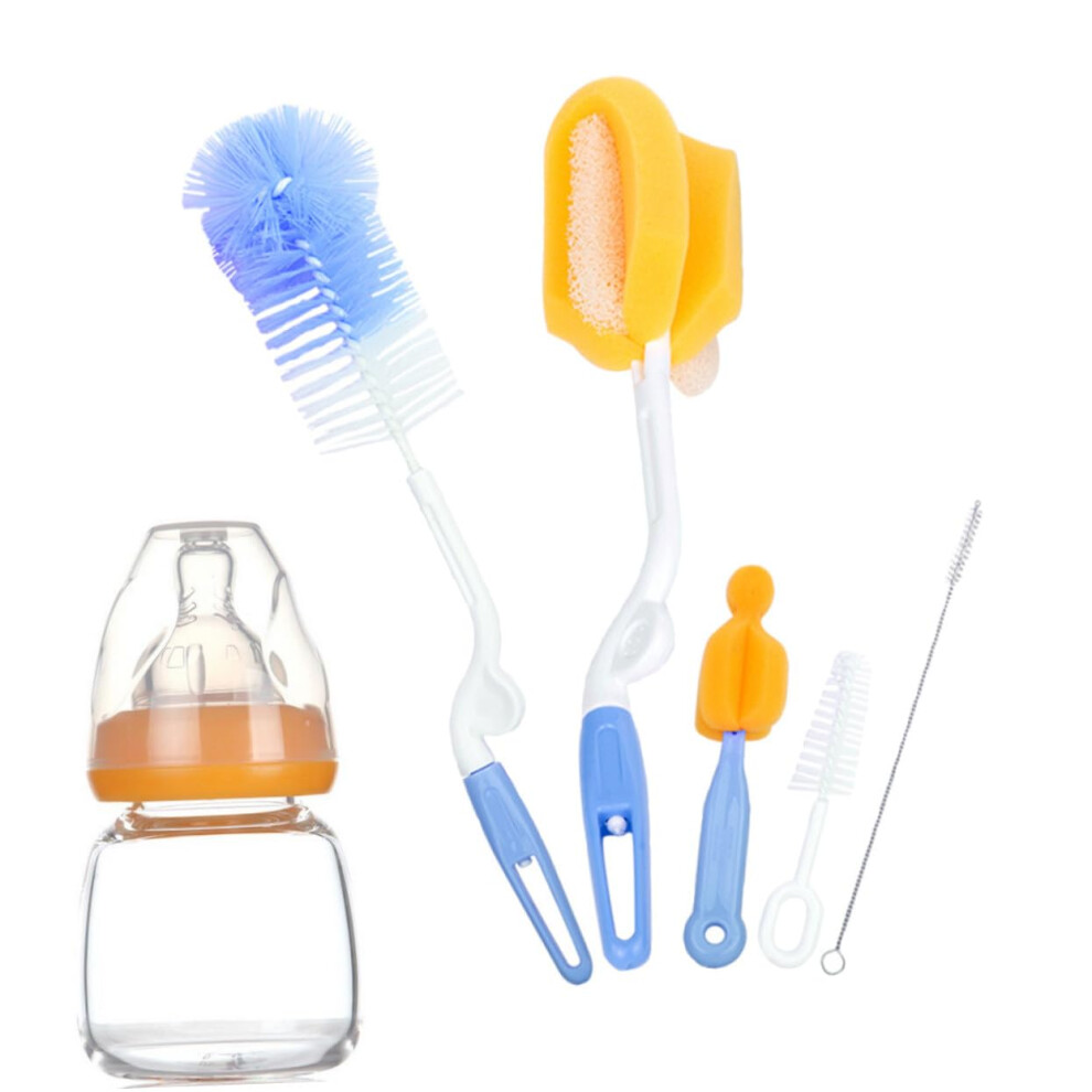 5Piece Baby Bottle Brush Set with Sponge and Straw Cleaner, NonScratch for Newborn Nipples