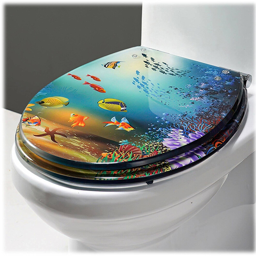 Quick Release Toilet Seat, Heavyduty Softclose, Oval Resin, Adjustable Hinges, One Size, Dolphinseahorse Color 9199774044059
