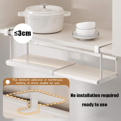 Under Shelf Storage Basket, Hanging Cabinet Organizer, PullOut Design, White, For Kitchen, Office, Wardrobes 2
