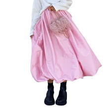 Saia de cetim feminina, saia midi de cintura alta com silhueta em A, design fluido e elástico em cetim, saias casuais elegantes com elástico oculto.