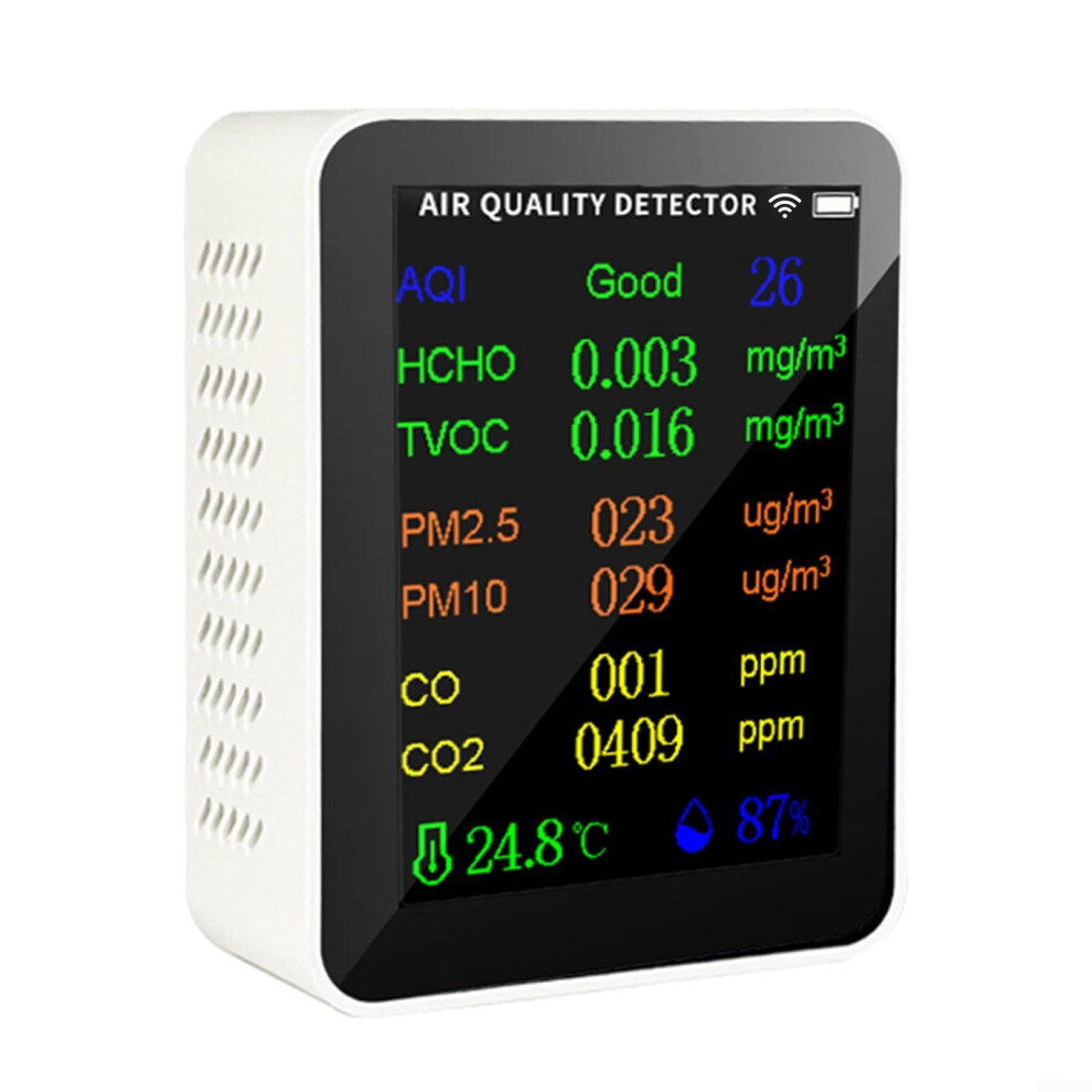 WiFi Air Quality Monitor with PM2.5 PM10 HCHO Sensor, 12in1 Indoor Detector with Temperature and Humidity Display