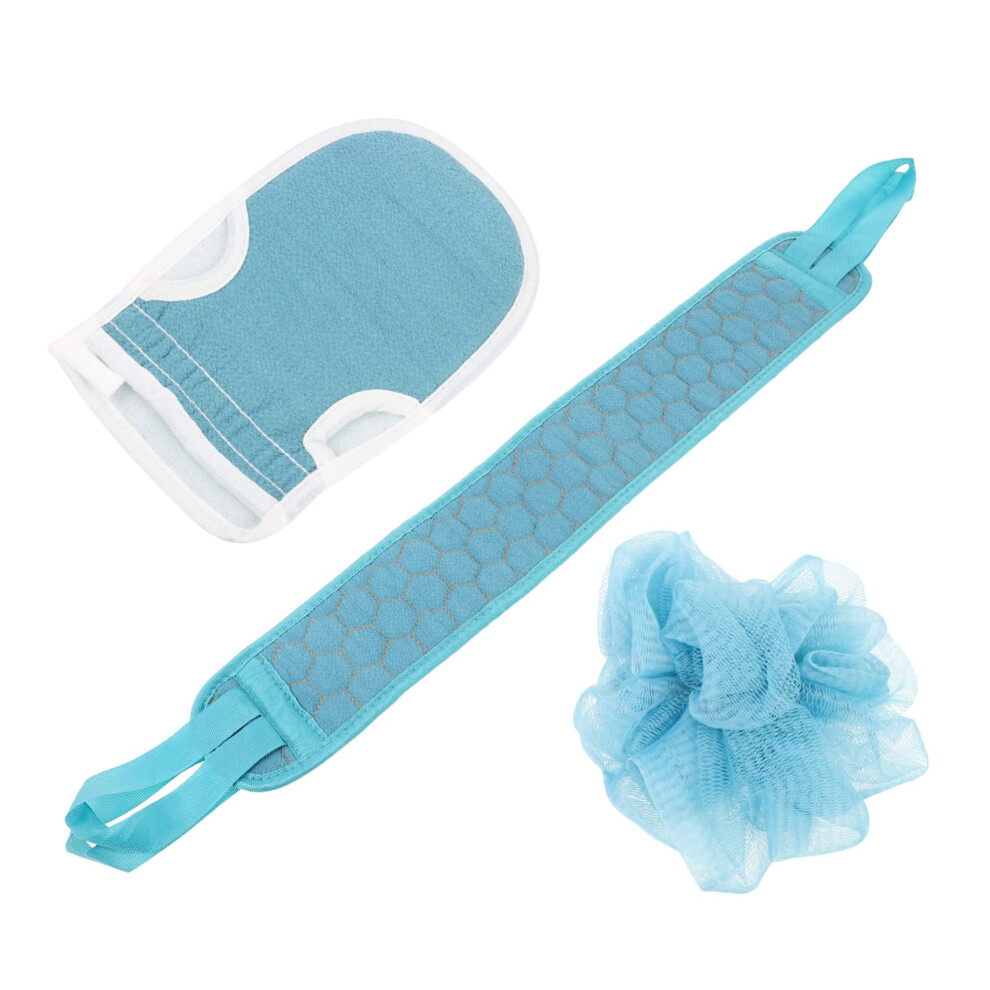 Exfoliating Bath Towel with Back Scrubber and Clean Mitt, Double-Sided Scrubbing Cloth for Gentle Deep Cleansing, Quick Drying