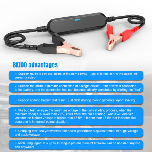 Bluetooth-Batterielade-Testgerät 6V–12V, CCA 100–2000, Schwarz 2