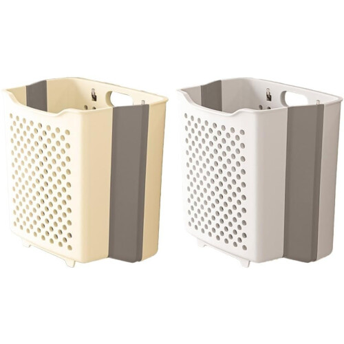 Wall Mounted Laundry Basket Foldable Large Capacity Hanging Hamper for Bathroom Storage White 1