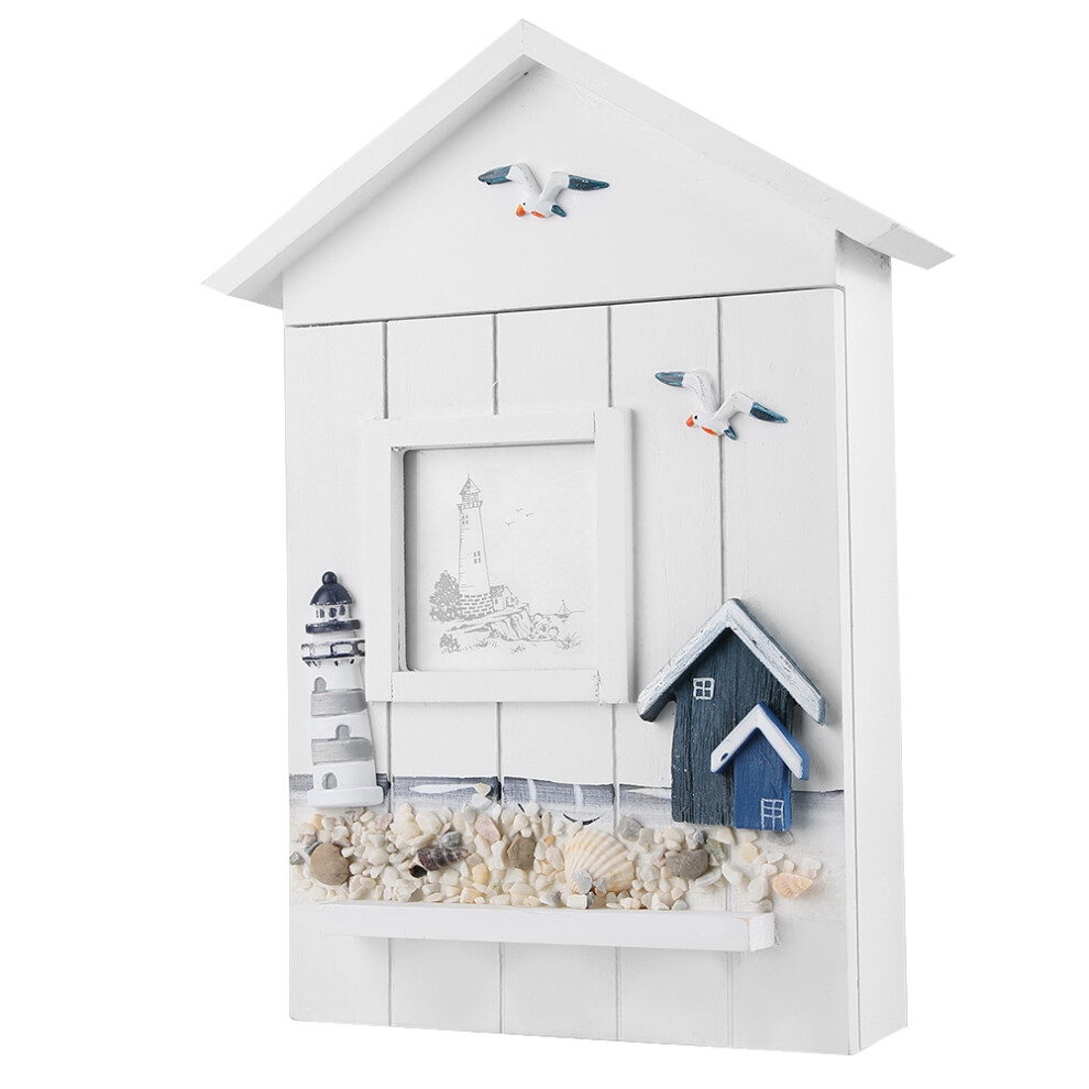 Key Box Wall Mounted Mediterranean Style, Storage Cabinet With 6 Hooks For Home Decoration, Wooden Key Cupboard Nautical Key Holder For A 9358999693446