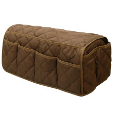 Polyester Brown Quilted Design Couch Arm Organizer, 14Pocket Bedside Pouch, Foldable, SplashProof, Living Room Bedroom