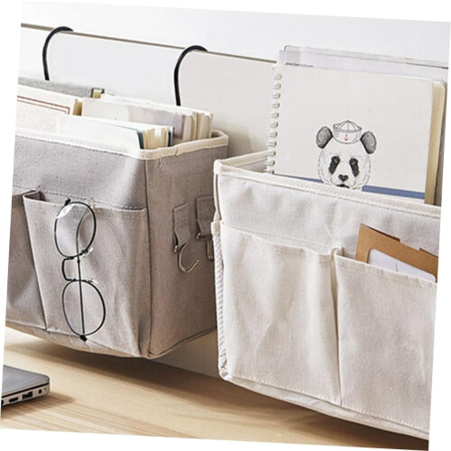 Multifunction Hanging Bedside Organizer Dorm Grey Fabric Pouch With Spacious Compartments Pocket Organizer For Student 2