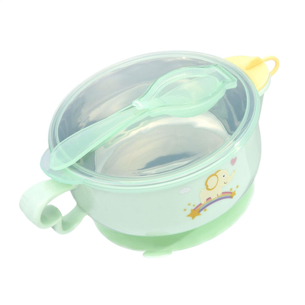 Cartoon Insulated Bowls 400ml Portable Feeding Bowls for Dining Room and Travel Green