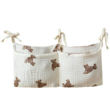 Bedside Caddy Hanging Bed Organizer with Dual Pocket Cotton Storage for Crib and Bed