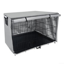 210d Oxford Fabric Pet Cage Cover With Rolling Shutter Door And Mesh Windows Outdoor Dog Kennel Cover Gray 61cm