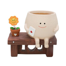 Cute SmileyFace Planter Pot, Sitting Sunflower Flower Pot, Resin Planter for Indoor Outdoor Funny Sit Chair Pots