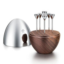 Palillero de Lujo de Acero Inoxidable, Decorativo, con Base de Nogal, para Mesas, Hogar, Fiestas y Bares.