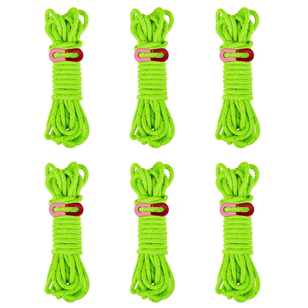 Reflective Tent Guy Ropes 4Mm 13Ft Pack Of 6 For Outdoor Camping, Awning Setup, Tarp Securing And Shelter Support 9199774049566