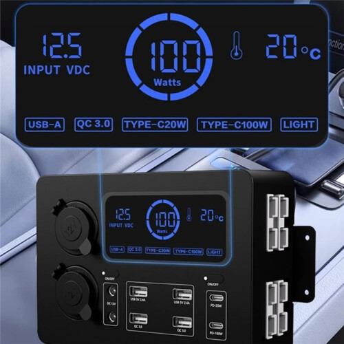 Car USB Charging Hub with LED Light & Type C Port for Efficient Power Management with Cable 2