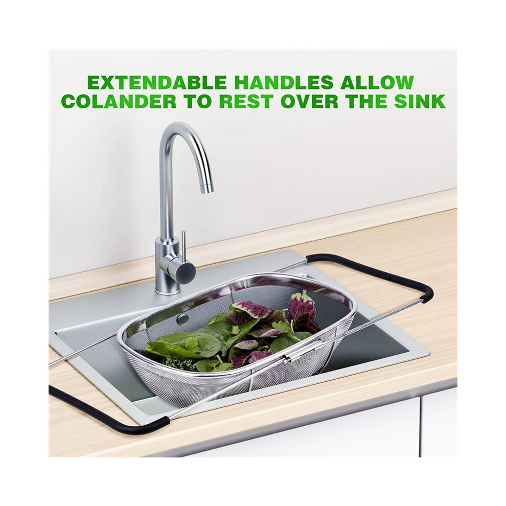 Telescopic Rice Drain Basket Large Sink Colander Stainless Steel Fine Mesh Colander Basket With Telescopic Rubber Handle 6031891439567