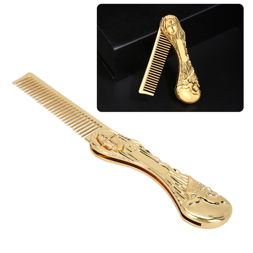 Unisex Gold Zinc Alloy Foldable Hair & Beard Comb - Portable Anti-Static