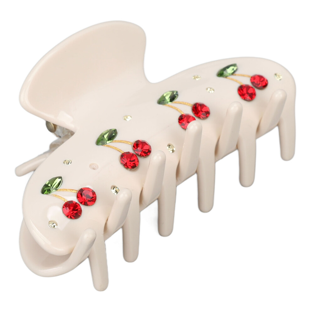 Unisex Red,Cream Cherry Pattern Women Girls Acetate Rhinestone Hair Claw Clip Beige