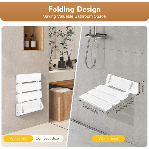 Shower Folding Chair, Wall Mounted Bathroom Mobility Aid, Max.130kg 2