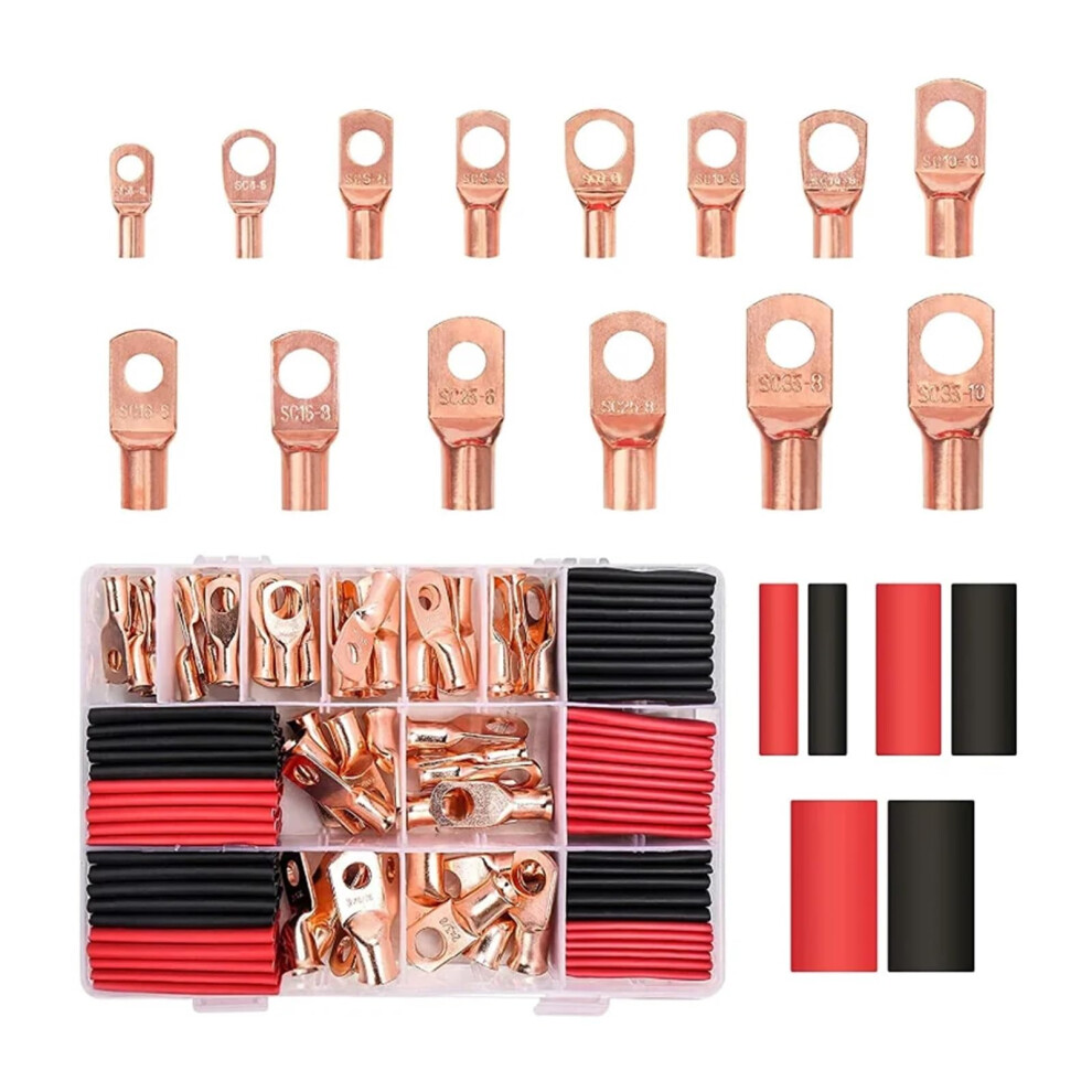 160Pcs Ring Wire Connectors With Heat Shrink Tubing Copper Crimp Terminals For Electrical Wiring 9382693195616