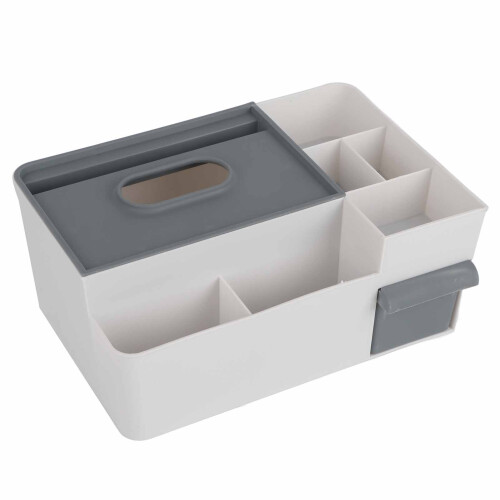 Light Grey & Dark Grey Plastic Tissue Box Cover, Multipurpose Decorative Holder 1