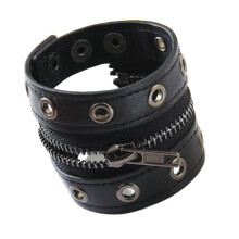 Punk Cuffs Black Adjustable Chain Link Cuffs With Metal Closure PU Leather Reinforced For Men And Women