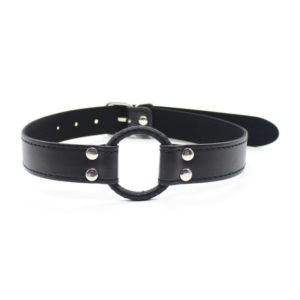 Adjustable PU Leather ORing Gag with Breathable Metal Ring and Secure Buckle â Black