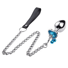 Anal Plug Stainless Steel With Metal Chain Removable Butt Plug Prostate Massager Vagina Stimulator Blue Size S