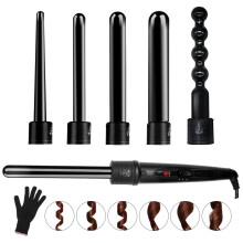 Curling Wand Set, Tourmaline Ceramic Technology Fast Heating Hair Curler Roller with Heat Protective Glove, Two Temperatures 360 Rotating Cord for